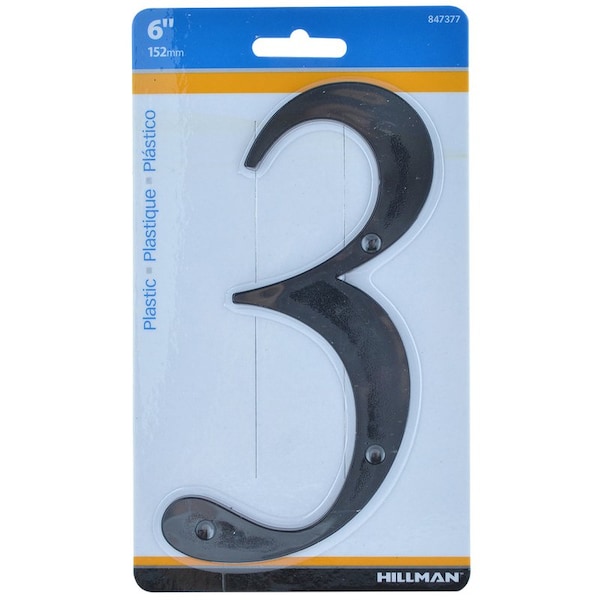 Hillman HILLMAN 6 in. Black Plastic Nail-On Number 3 1 pc 847377 - main
